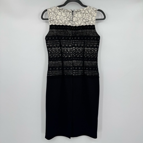 Katherine Kelly Black & Ivory Embroidered Lace Sleeveless Sheath Dress Size 2 - Picture 7 of 9